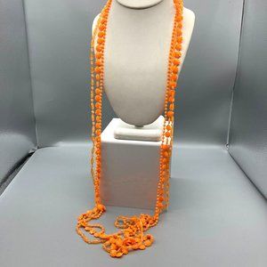Vintage Plastic Triple Strand Necklace, Hong Kong, Cheery Orange Seed Beads Oblo